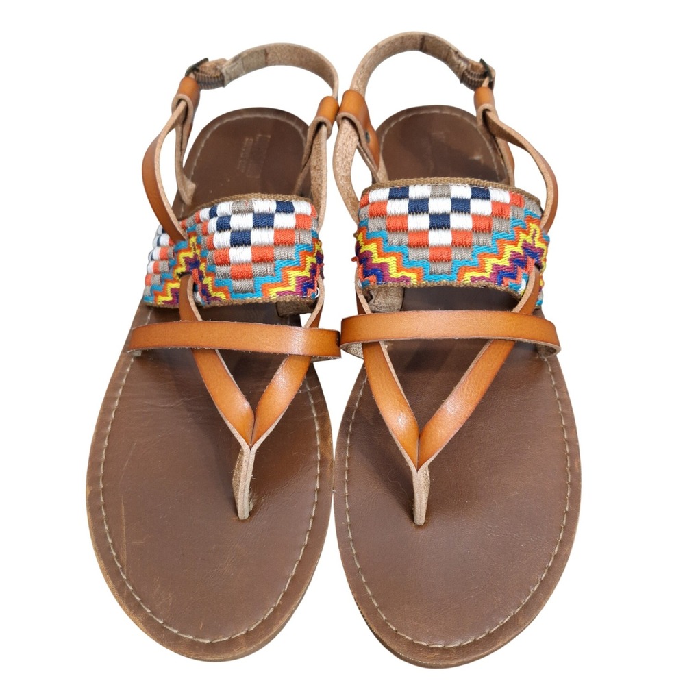 Mossimo Supply Co 90s Womens 10 Tan Woven Thong Sandals Ankle Strap Flat VINTAGE